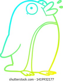 kalte Farbverlauf-Linienzeichnung eines Cartoon-Pinguin