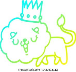 cold gradient line drawing of a cartoon lion with crown