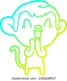 cold gradient line drawing of a cartoon laughing monkey