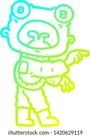 cold gradient line drawing of a cartoon weird alien communicating