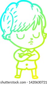 cold gradient line drawing of a cartoon woman