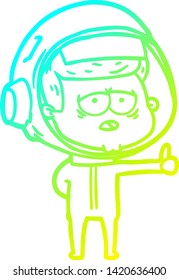 cold gradient line drawing of a cartoon tired astronaut