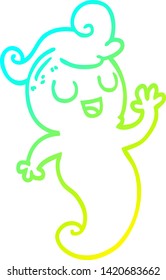 dibujo de línea de degradado frío de un fantasma de dibujos animados