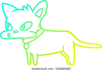 dibujo de línea de degradado frío de un gato de dibujos animados