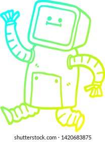 dibujo de línea de gradiente frío de un robot de dibujos animados en ejecución