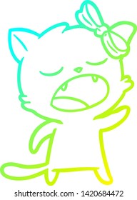 cold gradient line drawing of a cartoon cat meowing