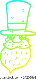 dibujo de una línea de degradado frío de un hombre de dibujos animados con sombrero superior