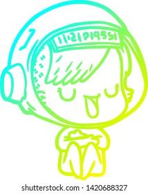 dibujo en línea de gradiente frío de una astronauta de dibujos animados