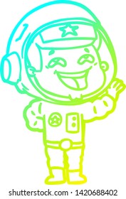 cold gradient line drawing of a cartoon laughing astronaut