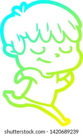 cold gradient line drawing of a cartoon happy boy
