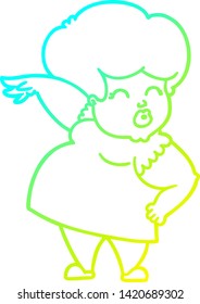 dibujo de línea de gradiente frío de una mujer caricaturista haciendo gesto de mano