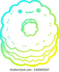 dibujo de línea de degradado frío de una galleta de dibujos animados