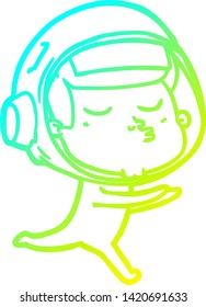 cold gradient line drawing of a cartoon confident astronaut