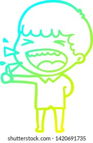 cold gradient line drawing of a cartoon laughing man