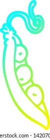 dibujo de línea de degradado frío de un guisante de dibujos animados en la vaina