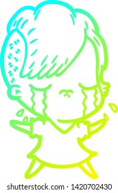 dibujo de una chica llorando con gradiente frío