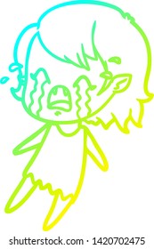 dibujo en línea de gradiente frío de una niña vampiro que llora una caricatura