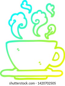 cold gradient line drawing of a cartoon cup of hot coffee