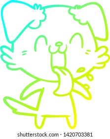 cold gradient line drawing of a cartoon panting dog