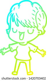 cold gradient line drawing of a cartoon woman talking