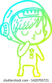 cold gradient line drawing of a cartoon astronaut woman