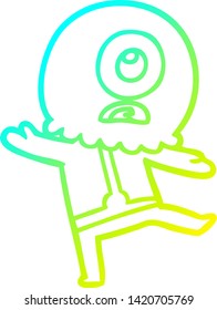 cold gradient line drawing of a cartoon cyclops alien spaceman