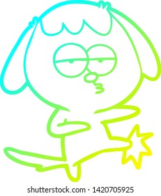 cold gradient line drawing of a cartoon bored dog kicking leg