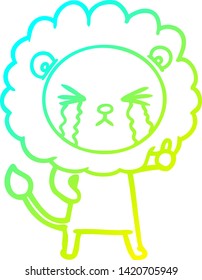 cold gradient line drawing of a cartoon crying lion