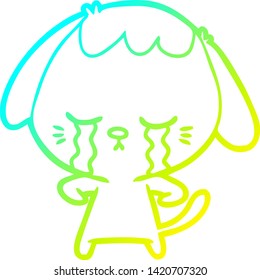 cold gradient line drawing of a cartoon crying dog