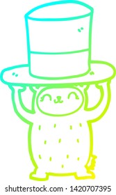 cold gradient line drawing of a cartoon bear with giant hat