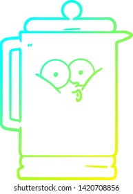 cold gradient line drawing of a cartoon electric kettle