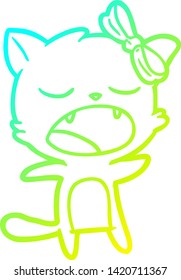 cold gradient line drawing of a cartoon singing cat