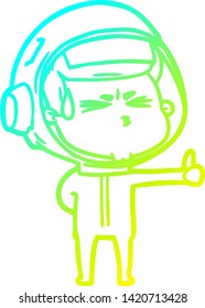 cold gradient line drawing of a cartoon stressed astronaut