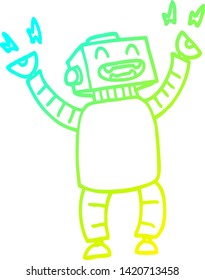 dibujo de línea de gradiente frío de un robot feliz con dibujos animados