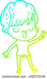 cold gradient line drawing of a cartoon woman talking