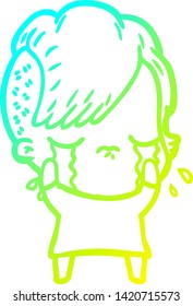cold gradient line drawing of a cartoon crying girl