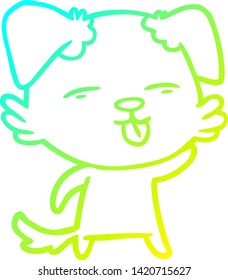 cold gradient line drawing of a cartoon dog sticking out tongue