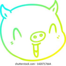 cold gradient line drawing of a cartoon pig face