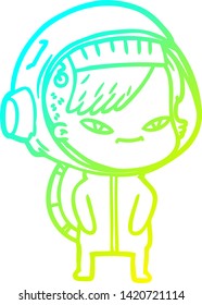 cold gradient line drawing of a cartoon astronaut woman