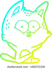 cold gradient line drawing of a cartoon cat