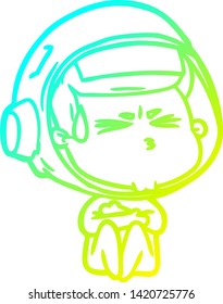 cold gradient line drawing of a cartoon stressed astronaut