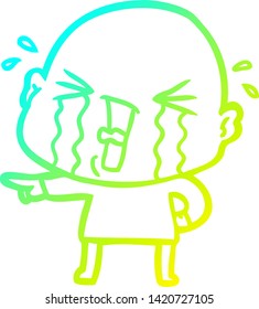 cold gradient line drawing of a cartoon crying bald man