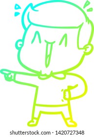 cold gradient line drawing of a cartoon excited man