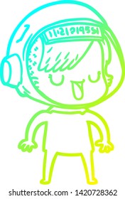 cold gradient line drawing of a cartoon astronaut woman