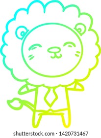 cold gradient line drawing of a cartoon lion in business clothes