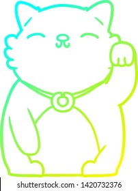 dibujo de línea de degradado frío de un gato de dibujos animados ondeando