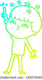 cold gradient line drawing of a cartoon amazed boy