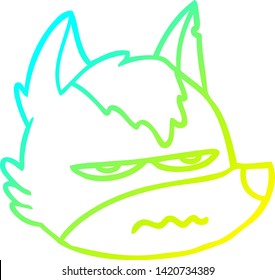 dibujo de línea de gradiente frío de una caricatura de cara de lobo fastidiada