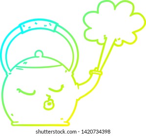 cold gradient line drawing of a cartoon boiling kettle
