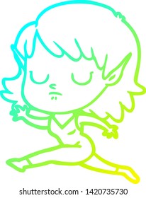 dibujo de línea de gradiente frío de una joven elfo de caricatura